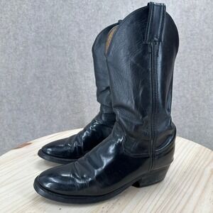 Justin Roper Vibram Sole Black Leather Western Cowboy Boots Pointed Toe Mens 8.5